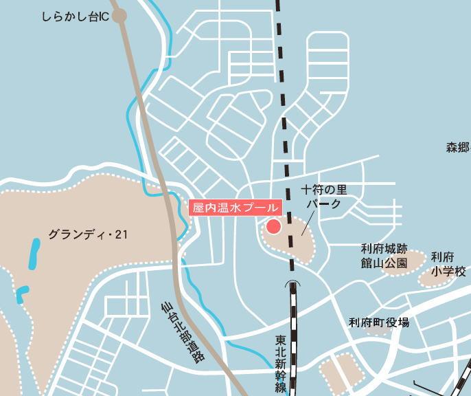 屋内温水プールへの地図