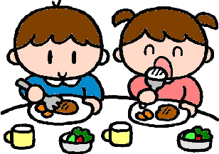 男の子と女の子がハンバーグを食べているイラスト