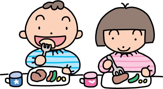 給食を食べている男の子と女の子のイラスト