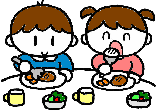 食事をしている男の子と女の子のイラスト