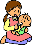 赤ちゃんにミルクを飲ませている母親のイラスト