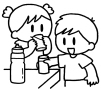 飲み物を飲んでいる2人の子供のイラスト